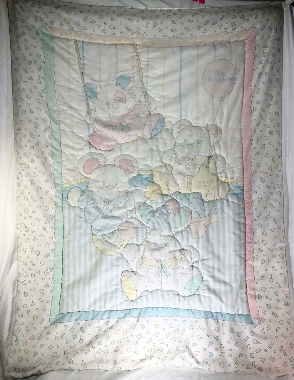 VTG Baby Puffalumps Pastel  Blanket Comforter Fisher Price 80s 41” X 31 READ